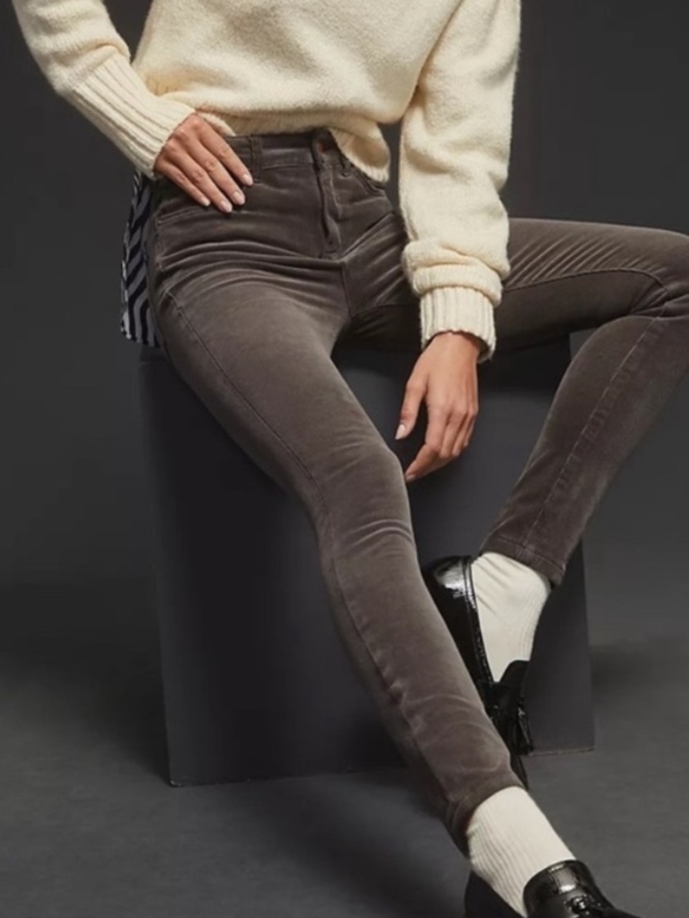 Anthropologie Pilcro Slim Velvet Skinny Pants in Taupe Brown Gray